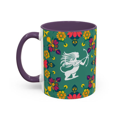 Accent Coffee Mug, Sagittarius, Zodiac. Flower Pattern, (11, 15oz)