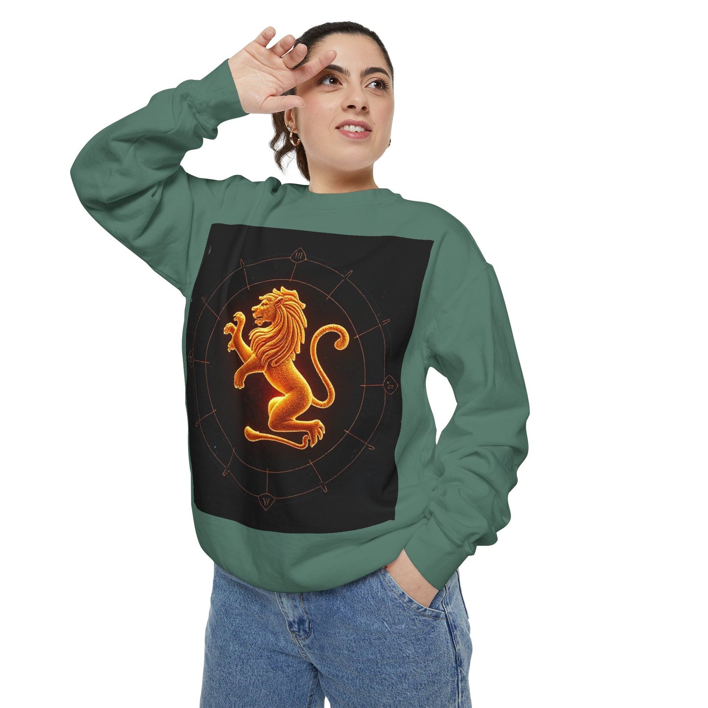 Garment-Dyed Sweatshirt, Unisex, Space Animal Design v1, Leo