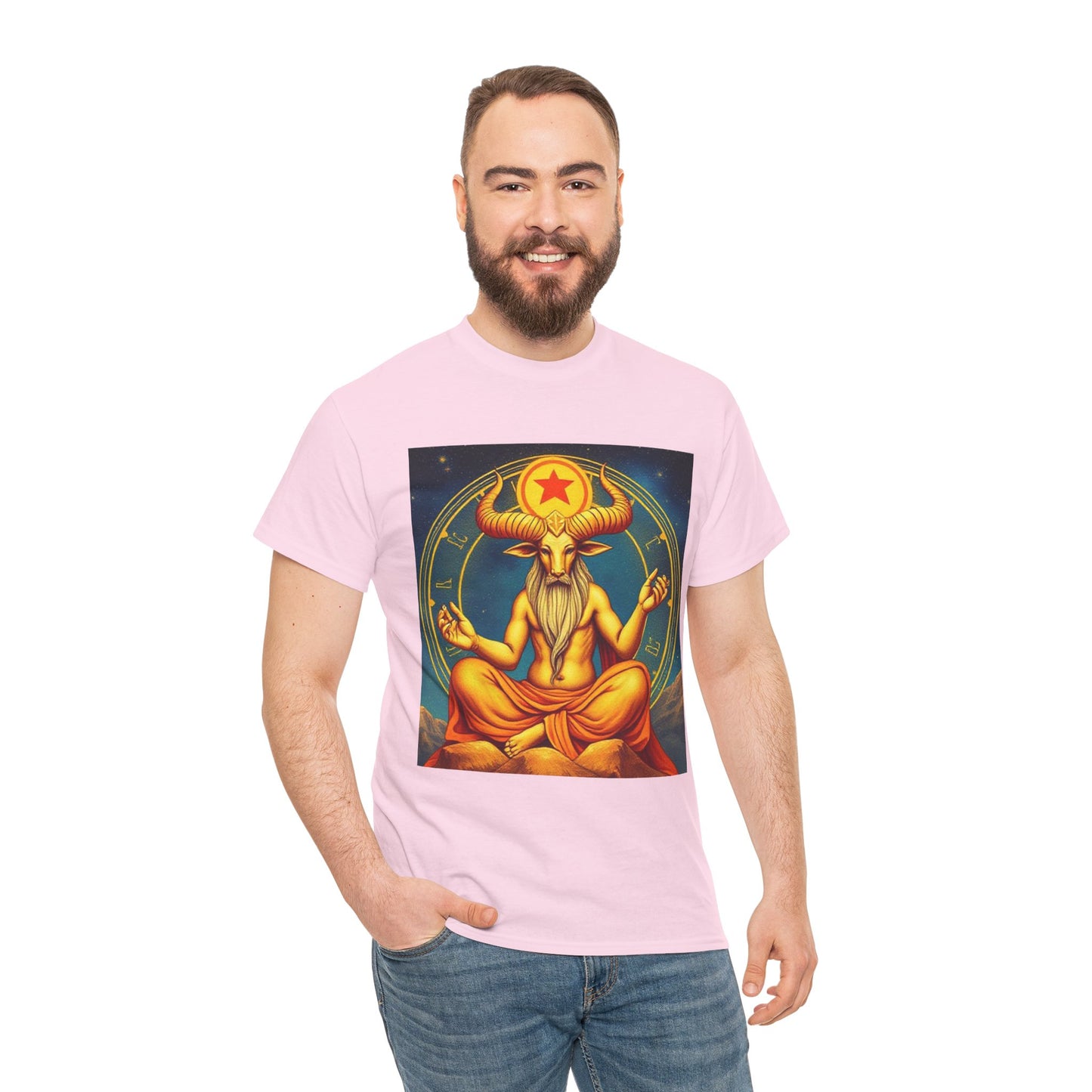 Unisex Heavy Cotton T-Shirt, Meditating Bull, Taurus Zodiac Design