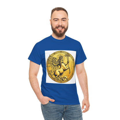 Unisex Heavy Cotton T-Shirt, Golden Angel Coin v1, Virgo Zodiac Design