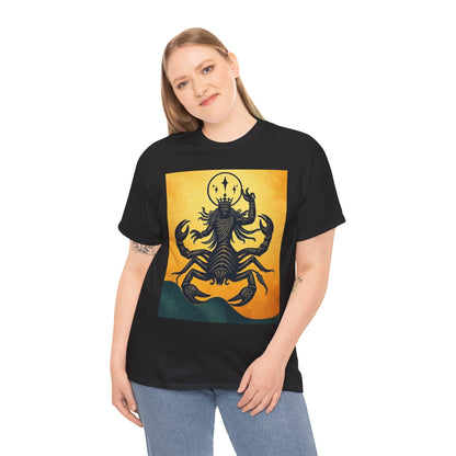 Unisex Heavy Cotton T-Shirt, Scorpion King, Print Art v1, Scorpio Zodiac Design