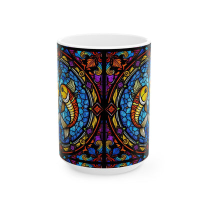 Ceramic Mug, (11oz, 15oz), Ceramic Coffee Mug, AOP, Glass Design, Pisces Zodiac Sign