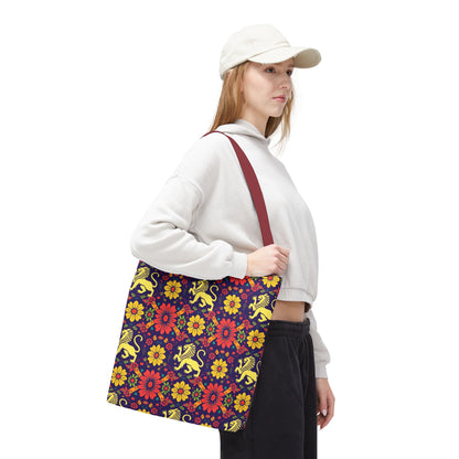 Tote Bag, (AOP), Leo, Zodiac v1, Flower Pattern