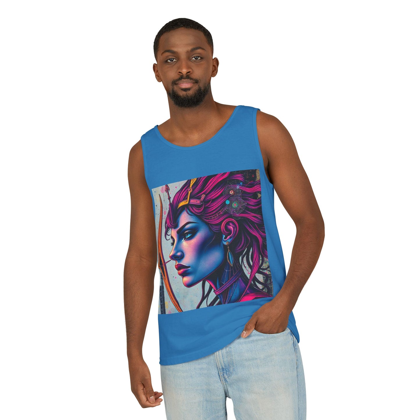 Unisex Garment-Dyed, Tank Top, Sagittarius Design, Pop Art, 100% US cotton