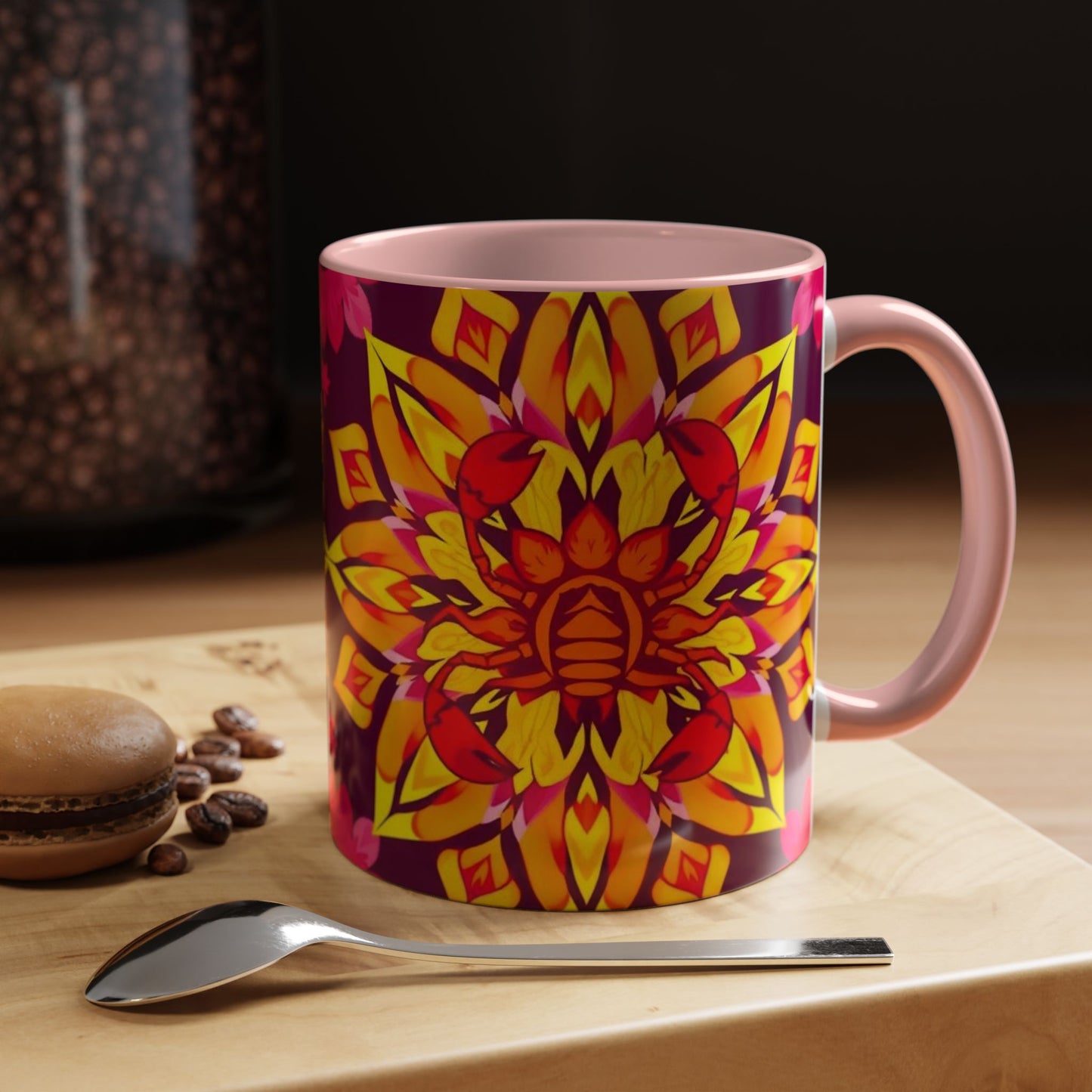 Accent Coffee Mug, Scorpio, Zodiac v1. Flower Pattern, (11, 15oz)