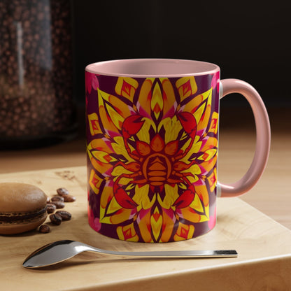 Accent Coffee Mug, Scorpio, Zodiac v1. Flower Pattern, (11, 15oz)