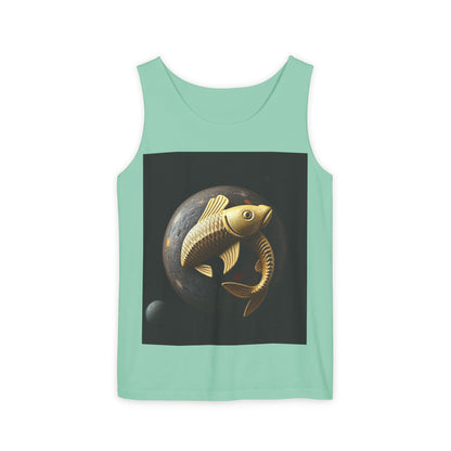 Unisex Garment-Dyed, Tank Top, Pisces Design, Space Animal v1, 100% US cotton