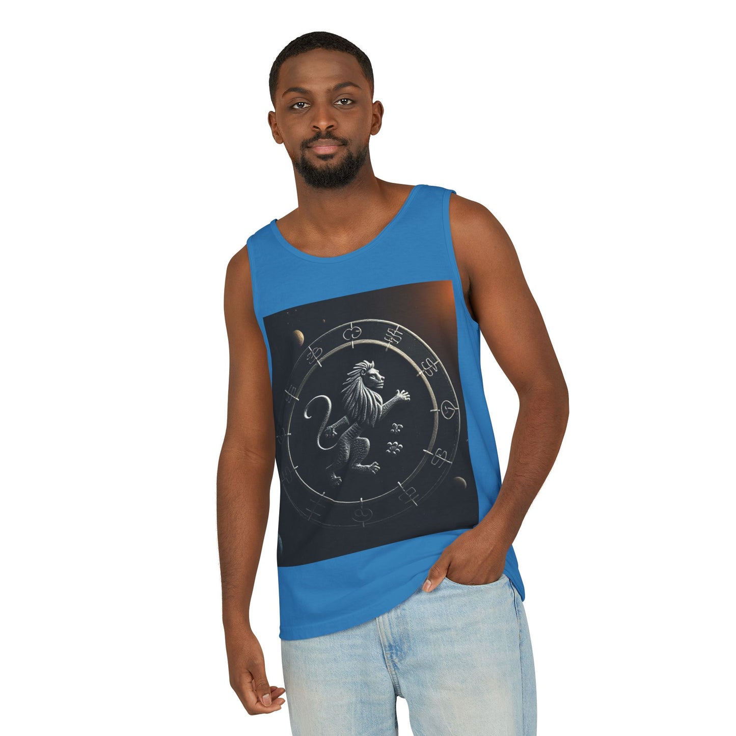 Unisex Garment-Dyed, Tank Top, Leo Design, Space Animal, 100% US cotton