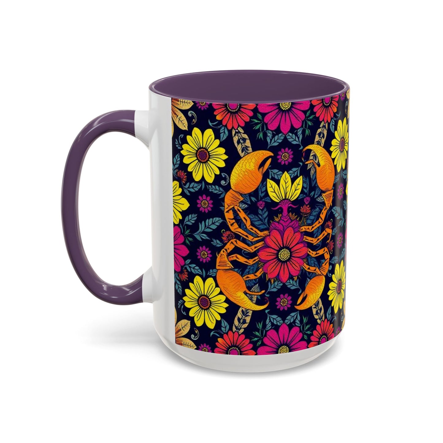 Accent Coffee Mug, Scorpio, Zodiac v3. Flower Pattern, (11, 15oz)