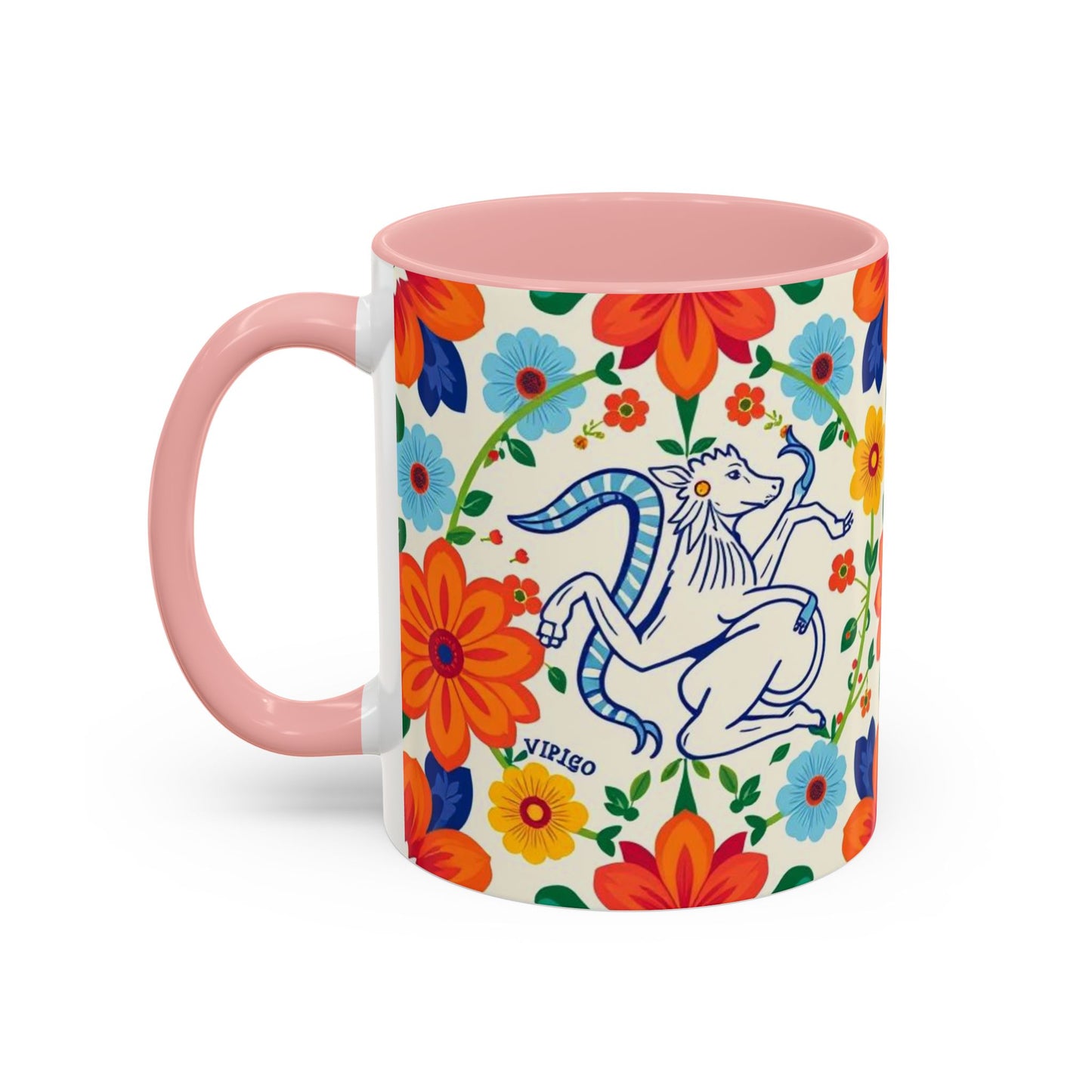 Accent Coffee Mug, Virgo, Zodiac v2. Flower Pattern, (11, 15oz)