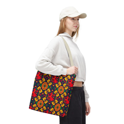 Tote Bag, (AOP), Virgo, Zodiac v4, Flower Pattern