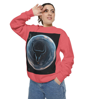 Garment-Dyed Sweatshirt, Unisex, Space Animal Design, Taurus