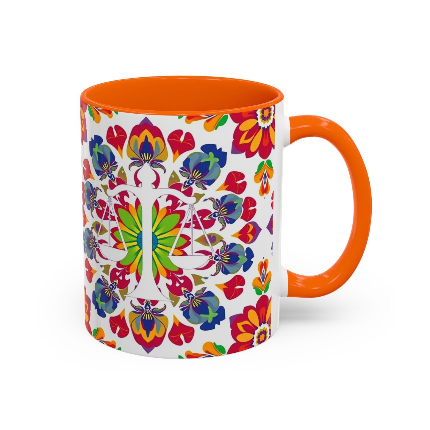 Accent Coffee Mug, Libra, Zodiac v1, Flower Pattern, (11, 15oz)