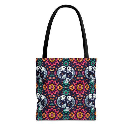 Tote Bag (AOP), Pisces, Zodiac v1, Flower Pattern
