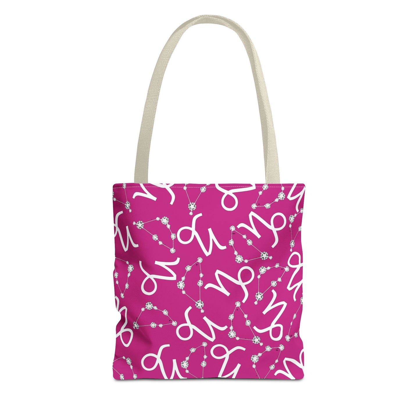 Tote Bag, Capricorn Zodiac Sign, AOP, (Pink, White)