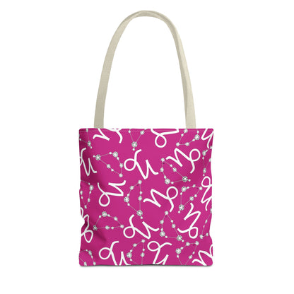 Tote Bag, Capricorn Zodiac Sign, AOP, (Pink, White)