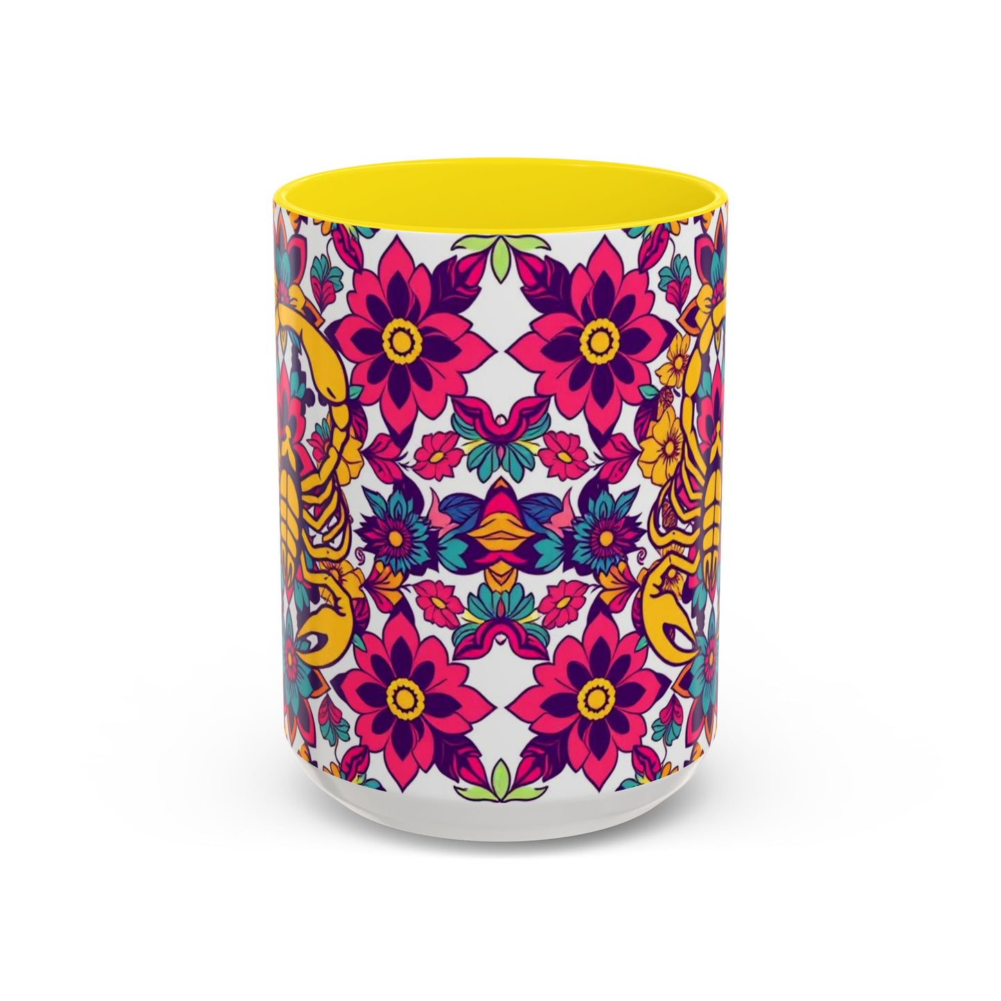 Accent Coffee Mug, Scorpio, Zodiac v2. Flower Pattern, (11, 15oz)