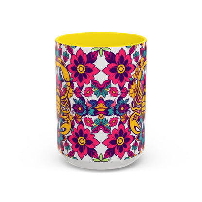 Accent Coffee Mug, Scorpio, Zodiac v2. Flower Pattern, (11, 15oz)