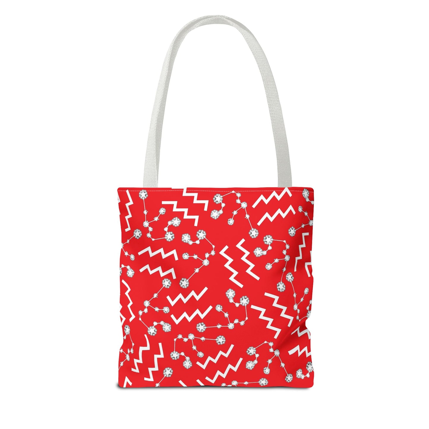 Tote Bag, Aquarius Zodiac Sign, AOP, (Red, White)