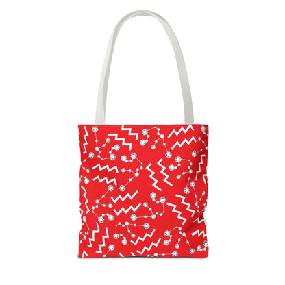Tote Bag, Aquarius Zodiac Sign, AOP, (Red, White)