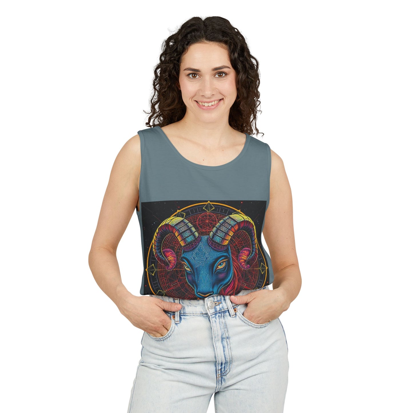 Unisex Garment-Dyed, Tank Top, Aries Design, Pop Art, 100% Ringspun US cotton