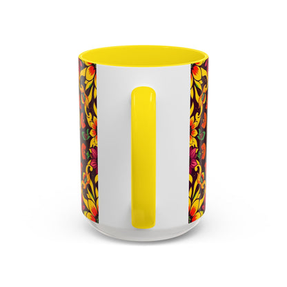 Accent Coffee Mug, Virgo, Zodiac v1. Flower Pattern, (11, 15oz)