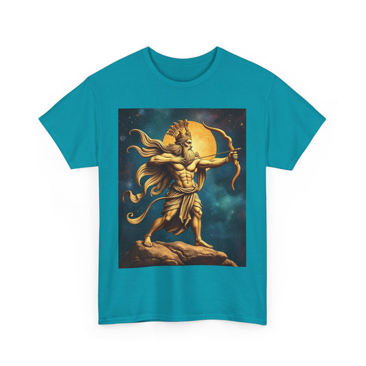 Unisex Heavy Cotton T-Shirt, Midnight Arrow, Sagittarius Zodiac Design