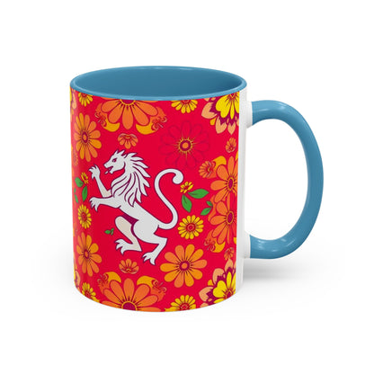 Accent Coffee Mug, Leo, Zodiac v4, Flower Pattern, (11, 15oz)