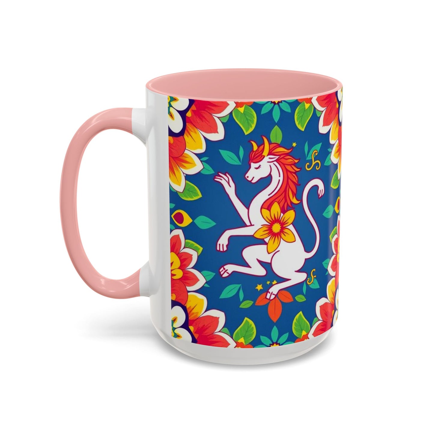 Accent Coffee Mug, Virgo, Zodiac v3. Flower Pattern, (11, 15oz)
