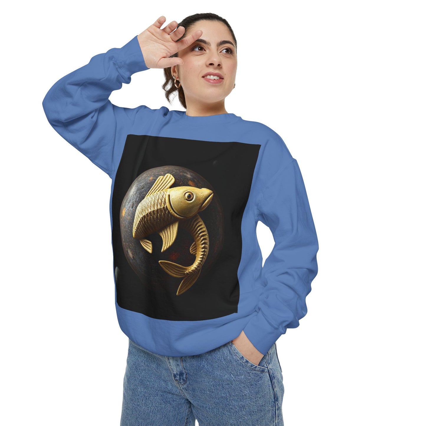 Garment-Dyed Sweatshirt, Unisex, Space Animal Design v1, Pisces