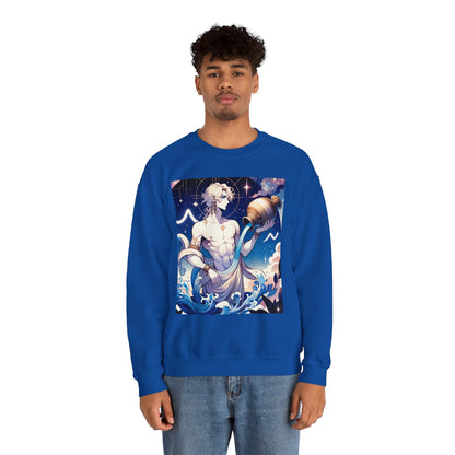 Unisex Heavy Blend™ Crewneck Sweatshirt, Anime Aqua God, Aquarius Zodiac Design