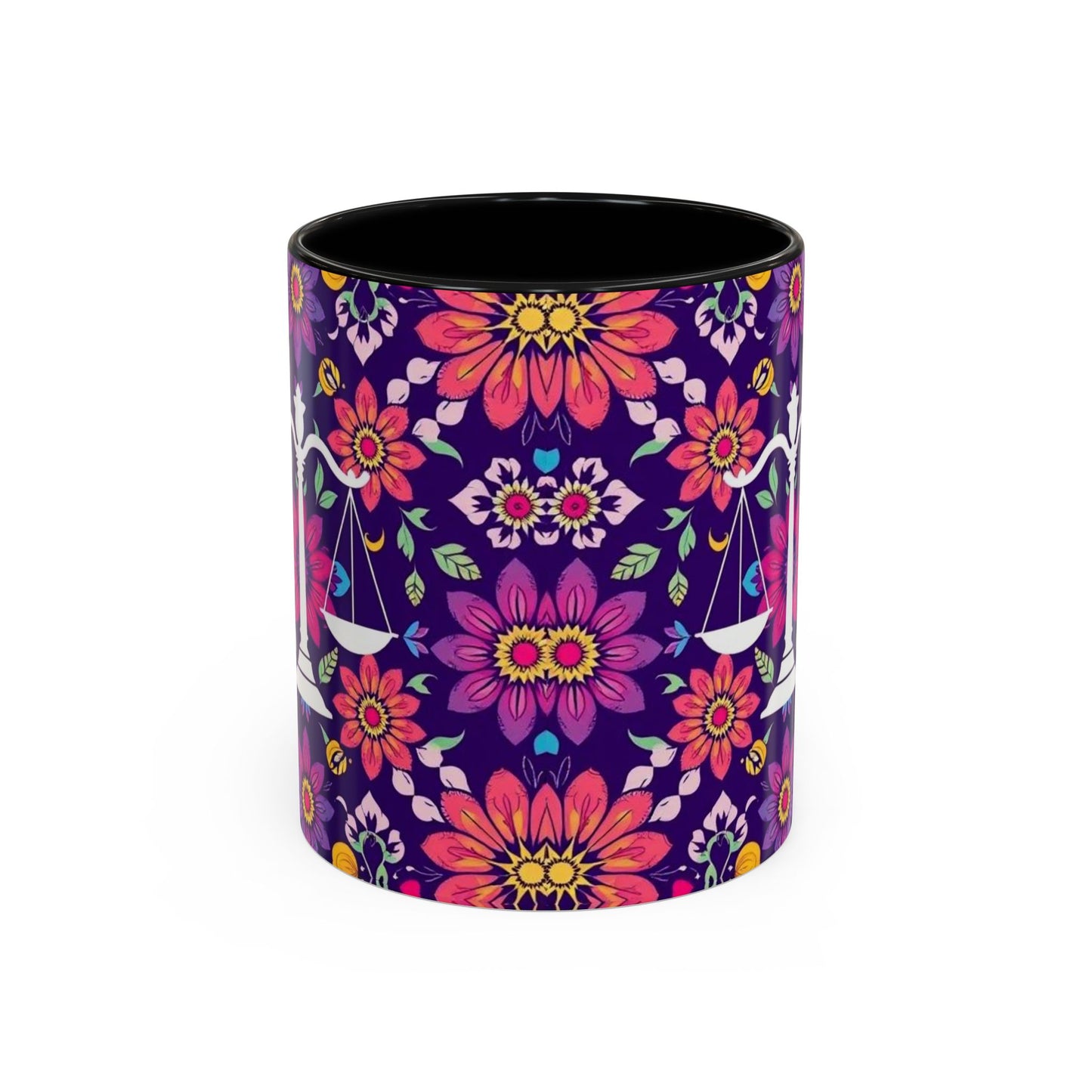Accent Coffee Mug, Libra, Zodiac v3, Flower Pattern, (11, 15oz)