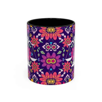 Accent Coffee Mug, Libra, Zodiac v3, Flower Pattern, (11, 15oz)