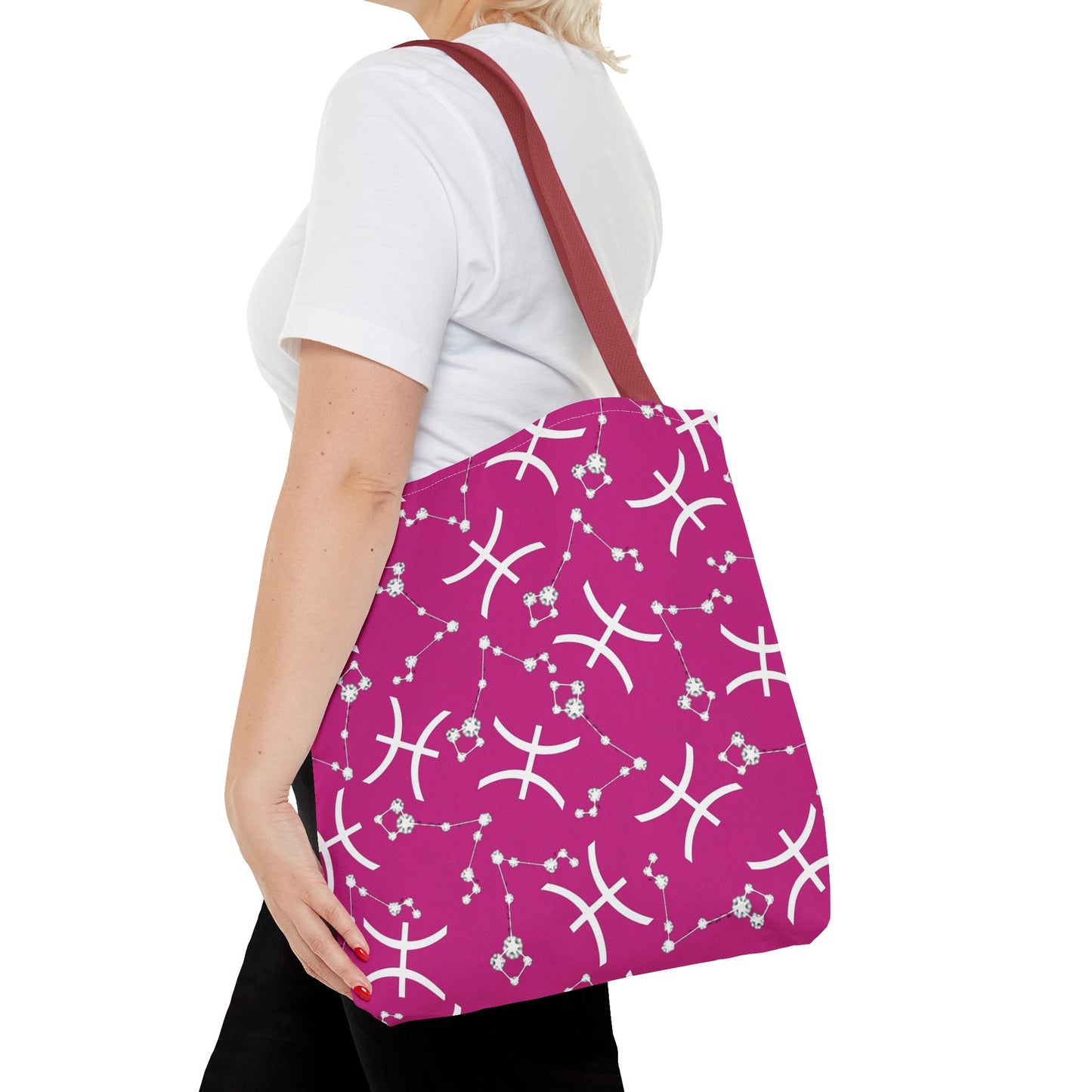 Tote Bag, Pisces Zodiac Sign, AOP, (Pink, White)