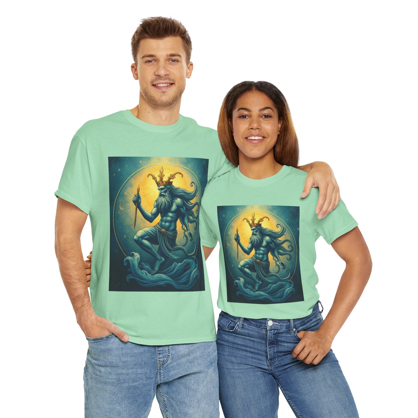 Unisex Heavy Cotton T-Shirt, Aquarius God 1, Zodiac Design