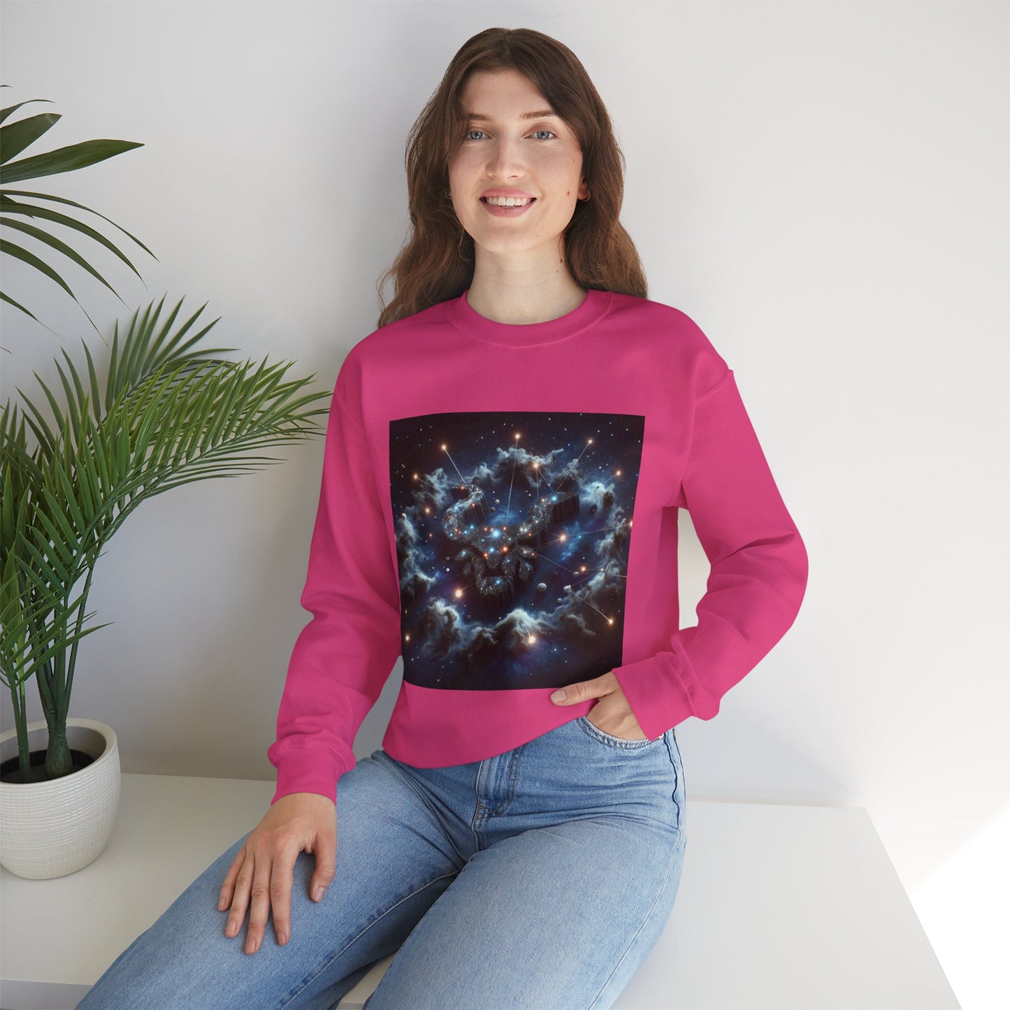 Unisex Heavy Blend™ Crewneck Sweatshirt, Space Bullhead, Taurus Zodiac Design
