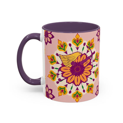 Accent Coffee Mug, Sagittarius, Zodiac v4. Flower Pattern, (11, 15oz)