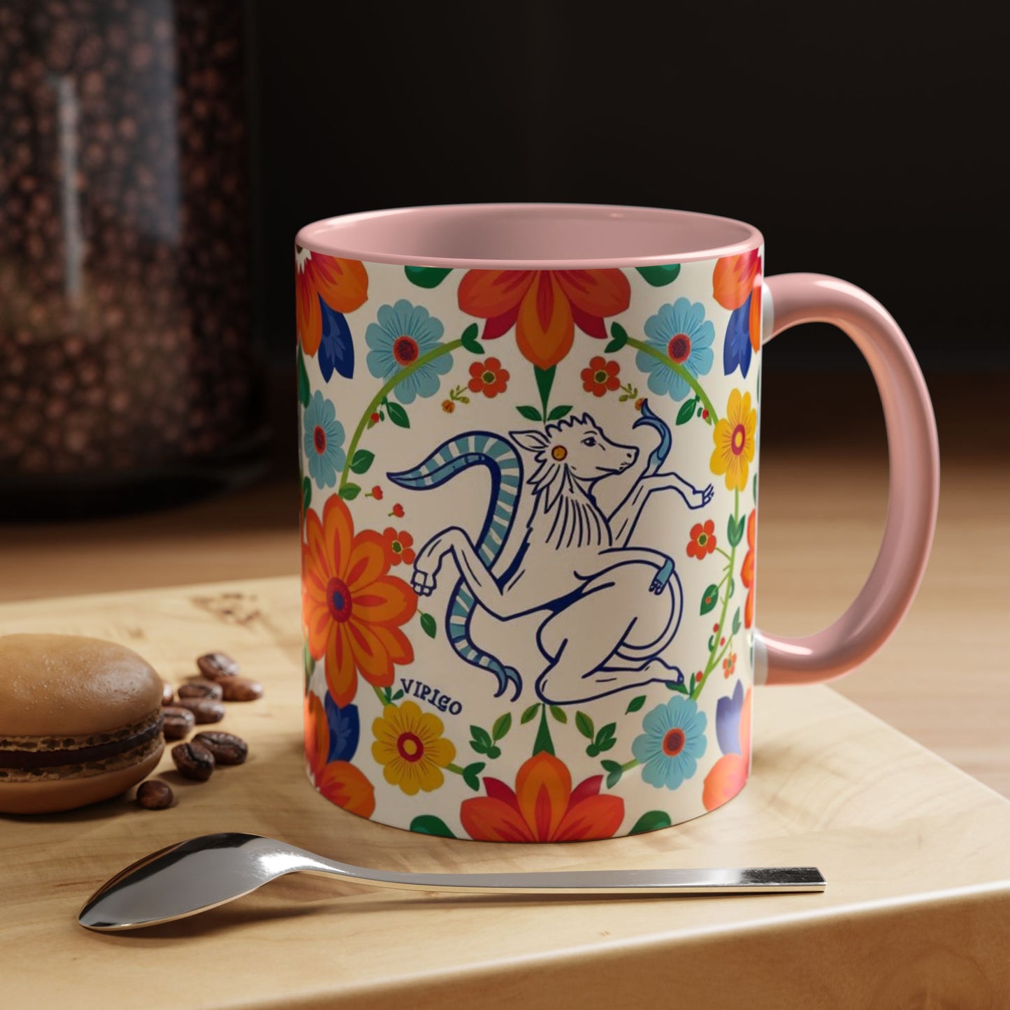 Accent Coffee Mug, Virgo, Zodiac v2. Flower Pattern, (11, 15oz)