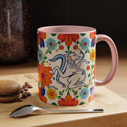 Accent Coffee Mug, Virgo, Zodiac v2. Flower Pattern, (11, 15oz)