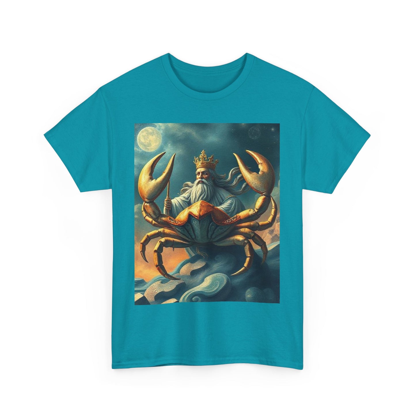 Unisex Heavy Cotton T-Shirt, Crustacean King v1, Cancer Zodiac Design