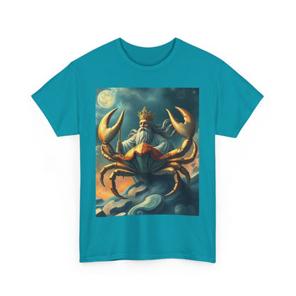 Unisex Heavy Cotton T-Shirt, Crustacean King v1, Cancer Zodiac Design