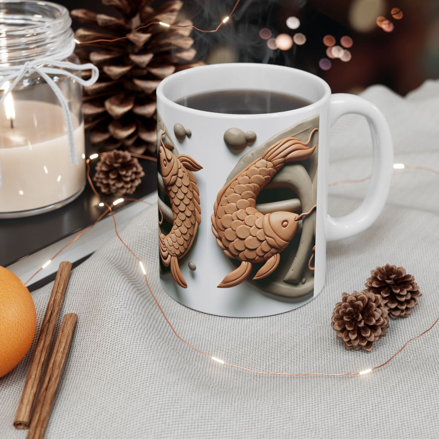 Ceramic Mug, (11oz, 15oz), Ceramic Coffee Mug, Pisces Fish, Zodiac Design