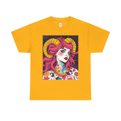 Unisex Heavy Cotton T-Shirt, Aries, Zodiac v2, Sexy Art