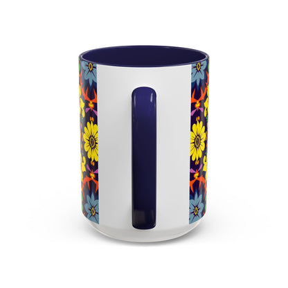 Accent Coffee Mug, Aquarius, Zodiac v1, Flower Pattern, (11, 15oz)