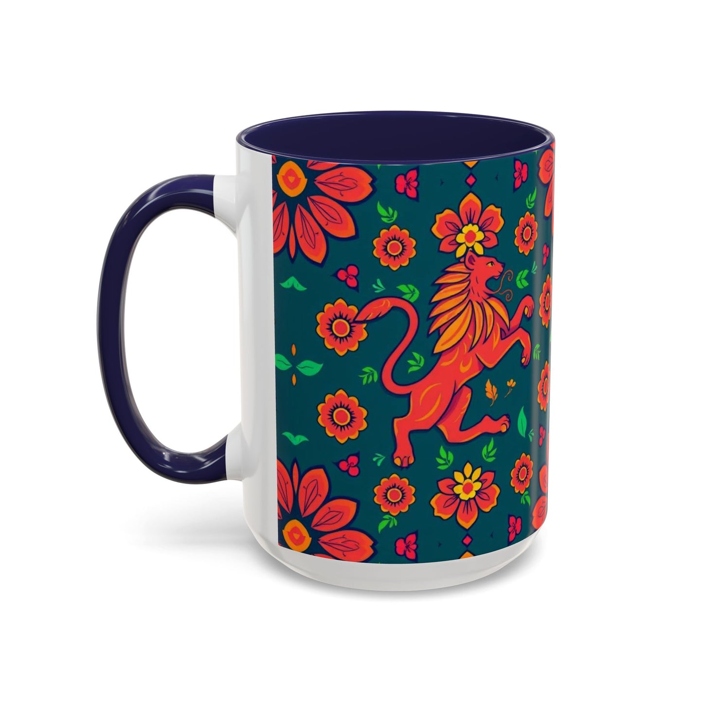 Accent Coffee Mug, Leo, Zodiac v1, Flower Pattern, (11, 15oz)