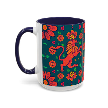 Accent Coffee Mug, Leo, Zodiac v1, Flower Pattern, (11, 15oz)