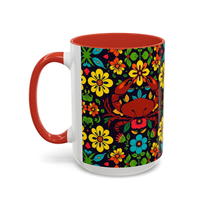 Accent Coffee Mug, Cancer, Zodiac v2, Flower Pattern, (11, 15oz)