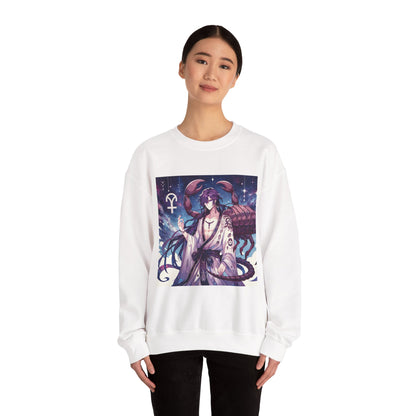 Unisex Heavy Blend™ Crewneck Sweatshirt, Scorpio Zodiac Design, purple scorpion anime