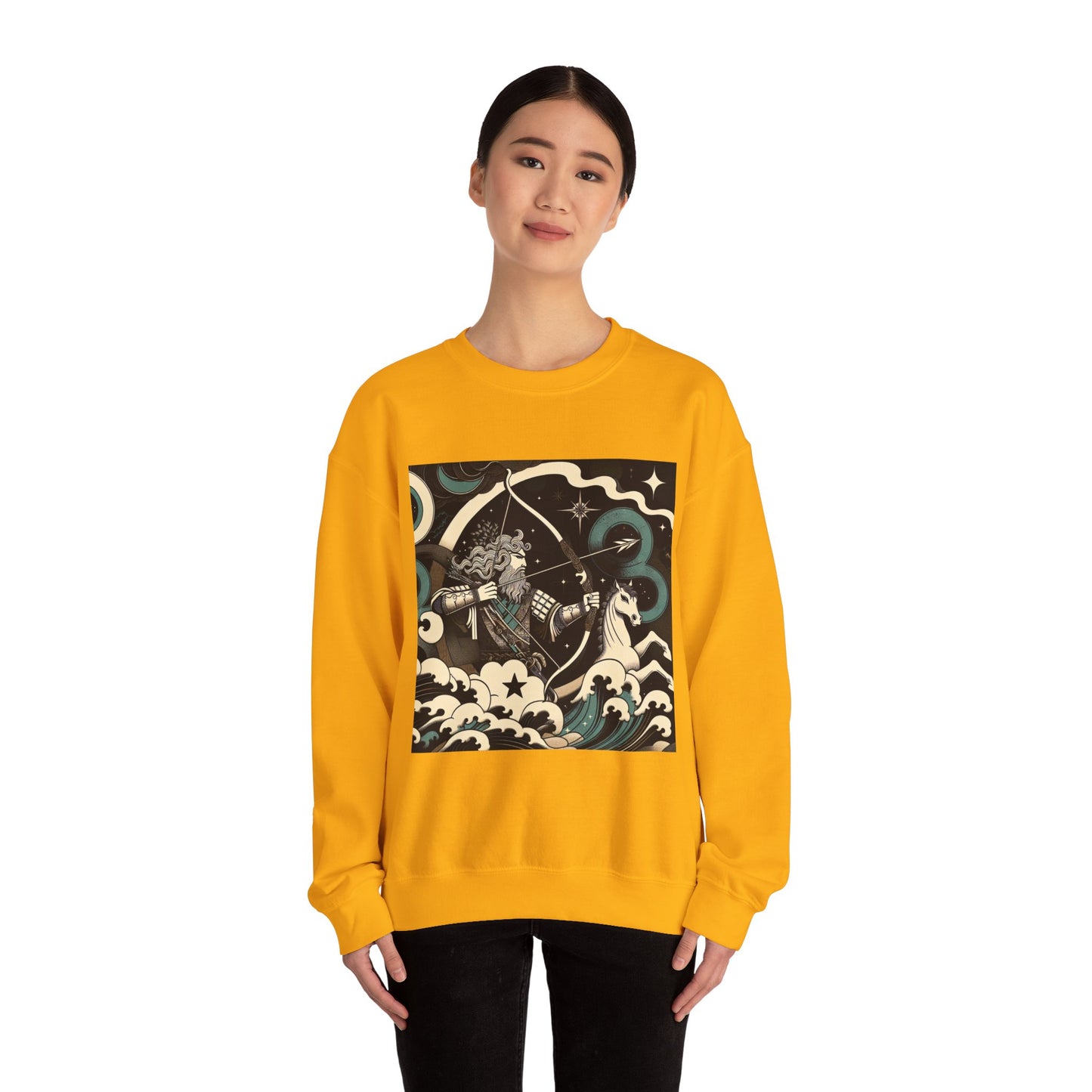 Unisex Heavy Blend™ Crewneck Sweatshirt, Man With Arrow Sagittarius Zodiac Design