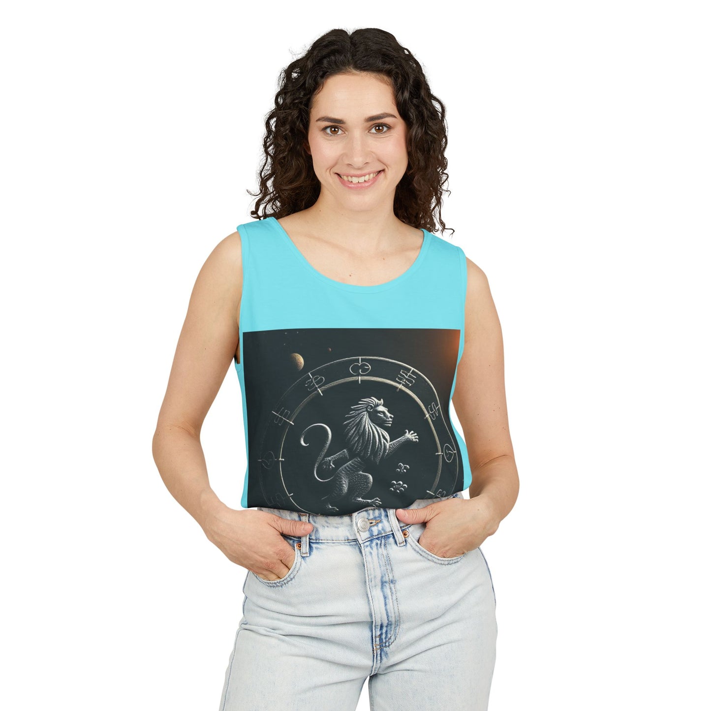 Unisex Garment-Dyed, Tank Top, Leo Design, Space Animal, 100% US cotton